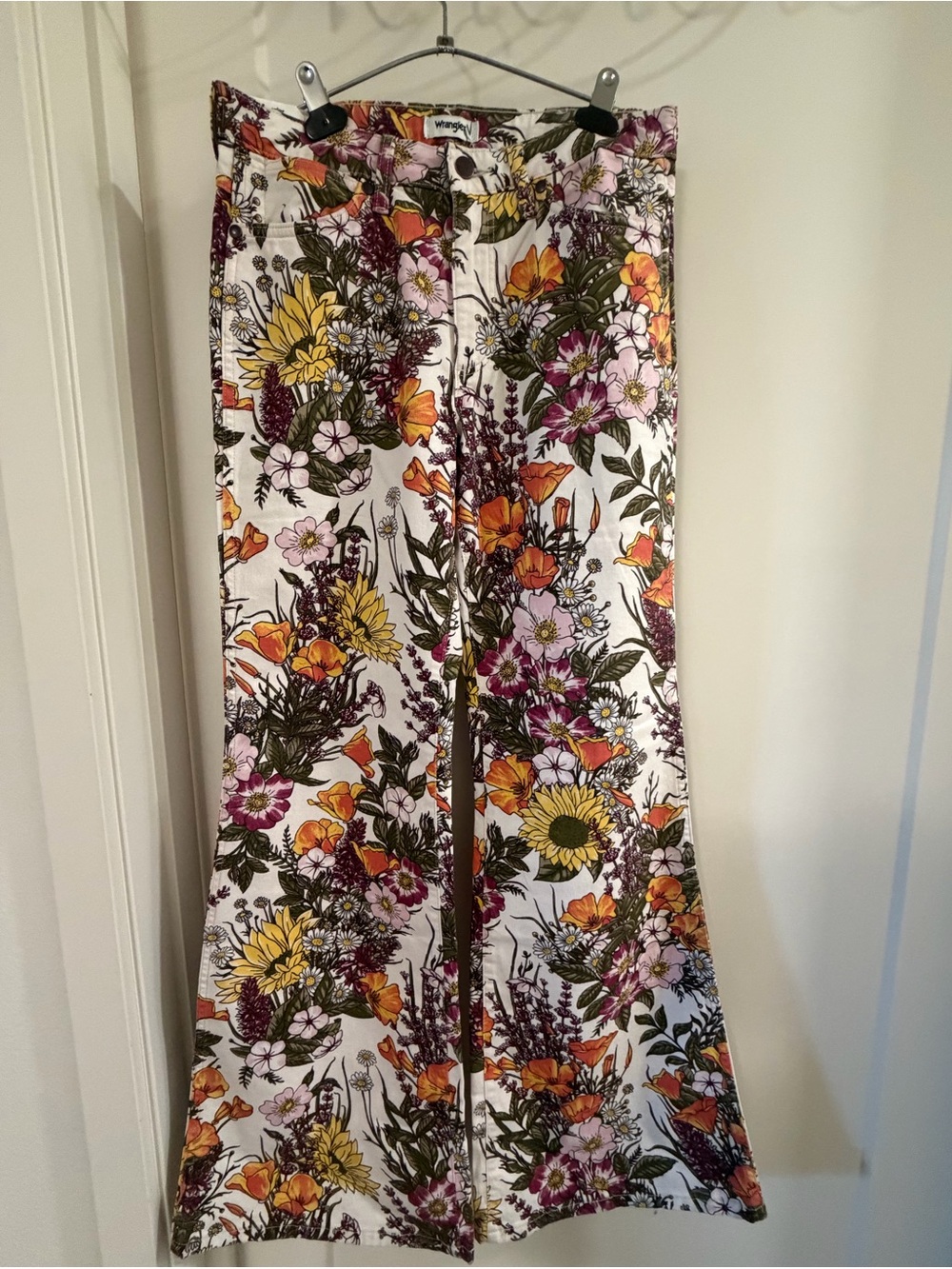 Wrangler Floral Wide-Leg Pants in White, Yellow & Pink